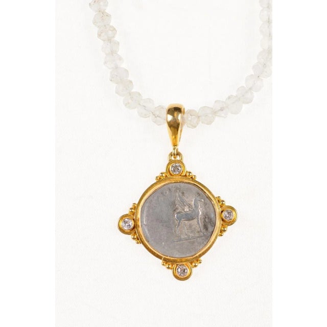 Metal Antique Roman Denarius Coin in 22k Pendant W/Diamonds For Sale - Image 7 of 12