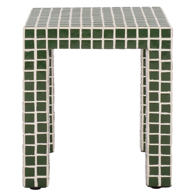 Wood Hotaru Tile Accent Table in Dark Green For Sale - Image 7 of 7