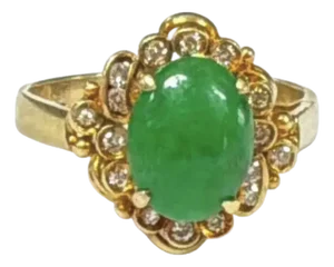 Elegant 14k Gold Oval Jadeite and Diamond Cocktail Ring