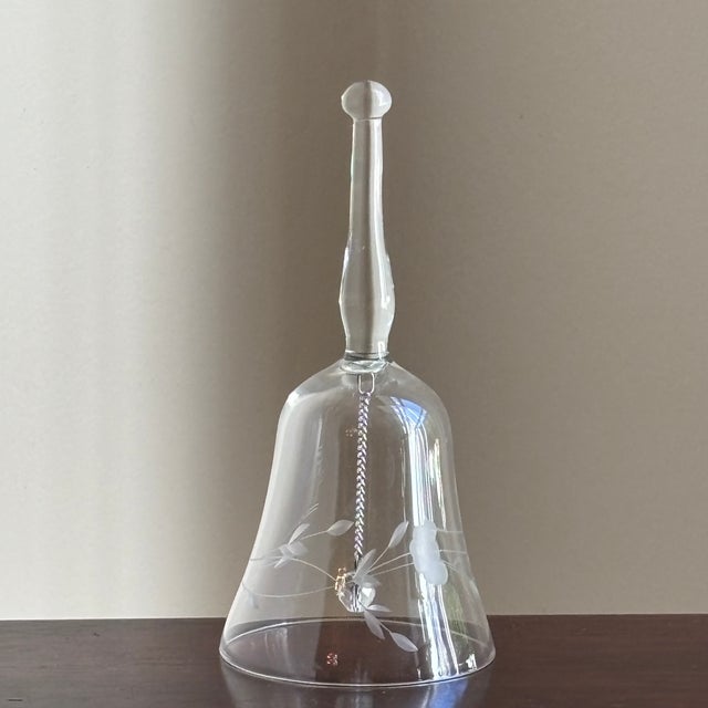 Glass Mid-20th Century Etched Crystal Dinner Bell For Sale - Image 7 of 7