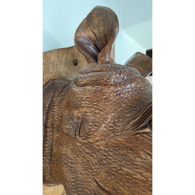 Large Hand Carved Wood Rhinoceros Head Wall Hanging For Sale In Miami - Image 6 of 8