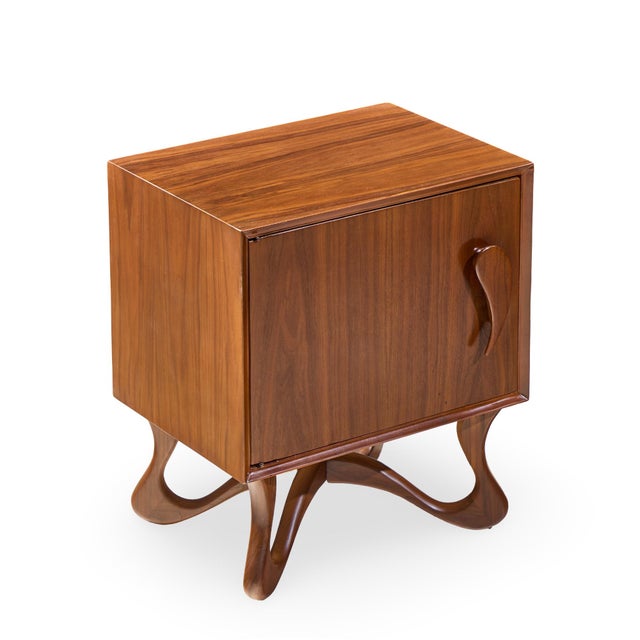 Vladimir Kagan Style Mid Century Sculpted Walnut Nightstands - Pair For Sale - Image 10 of 11