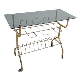 Rolling Record Storage Cart with Smoked Glass Top, 1970s For Sale