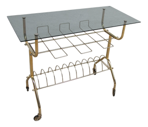 Rolling Record Storage Cart with Smoked Glass Top, 1970s