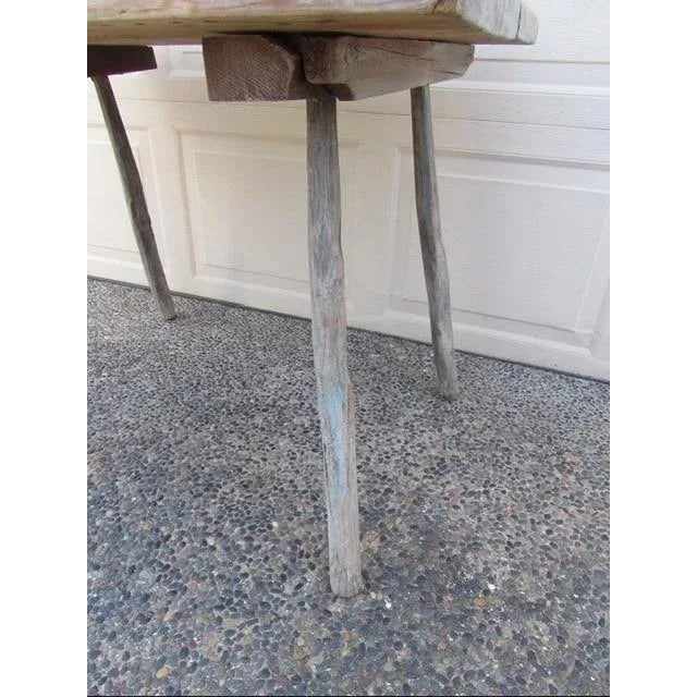 Wood Antique Primitive Painted Rustic French Folk Art Table For Sale - Image 7 of 11