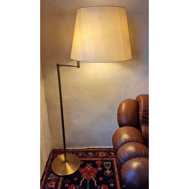 Multi-Adjustable Swing Arm Brass Floor Lamp with Uplight by Walter Von Nessen, USA, 1960s For Sale - Image 13 of 13