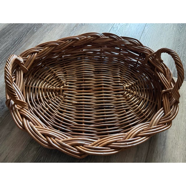 Vintage 1900s Large Natural Wicker Oval Shaped Basket With Handles For Sale - Image 11 of 11