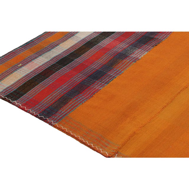 1950s Vintage Persian Kilim in Orange & Multicolor Stripes, Panel Style by Rug & Kilim For Sale In New York - Image 6 of 8