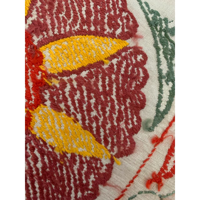 Red Vintage Colorful Hand Embroidered Floral Pommagranite Suzani Textile Bukhara Uzbekistan For Sale - Image 8 of 13