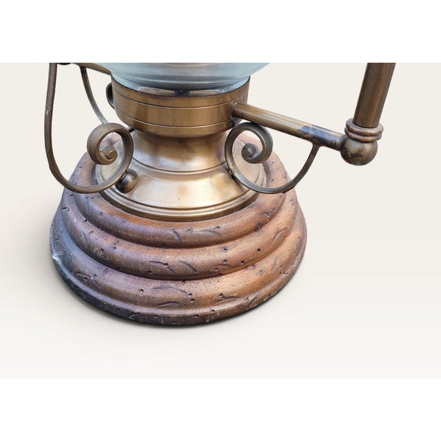 Vintage Revival French Brass, Glass and Wood Hurricane Table Lamp, 1960s For Sale - Image 14 of 18