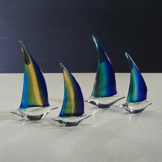 Glass Marisol 2-Piece Assorted Set Decorative Glass Sailboats, 10" For Sale - Image 7 of 8