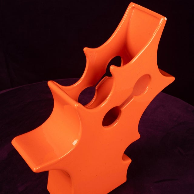 Abstract Orange Ceramic Sculptural Vase, 1980 For Sale - Image 9 of 18