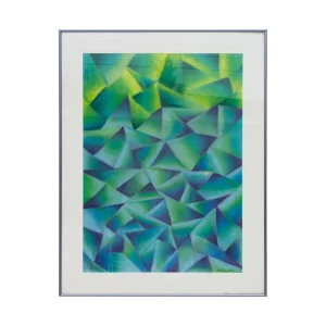Geometric Pastel Drawing in Greens and Blues Signed Fotias '86
