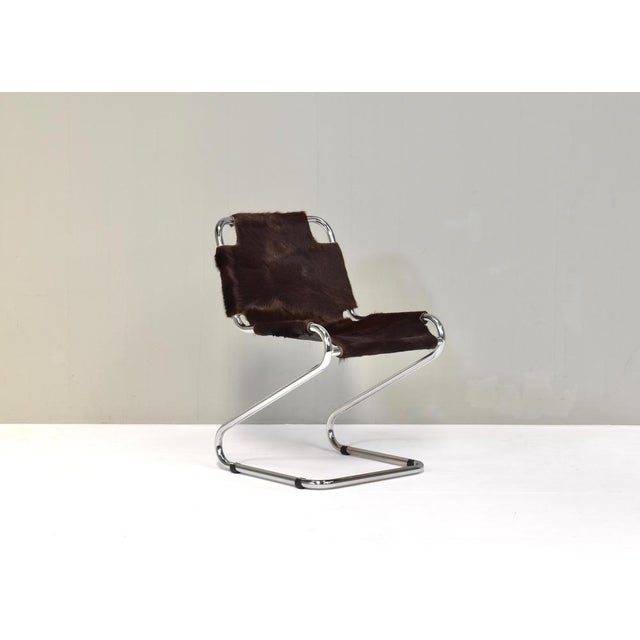 Vintage Italian Chair in Cowhide and Chrome, 1970s For Sale - Image 3 of 16
