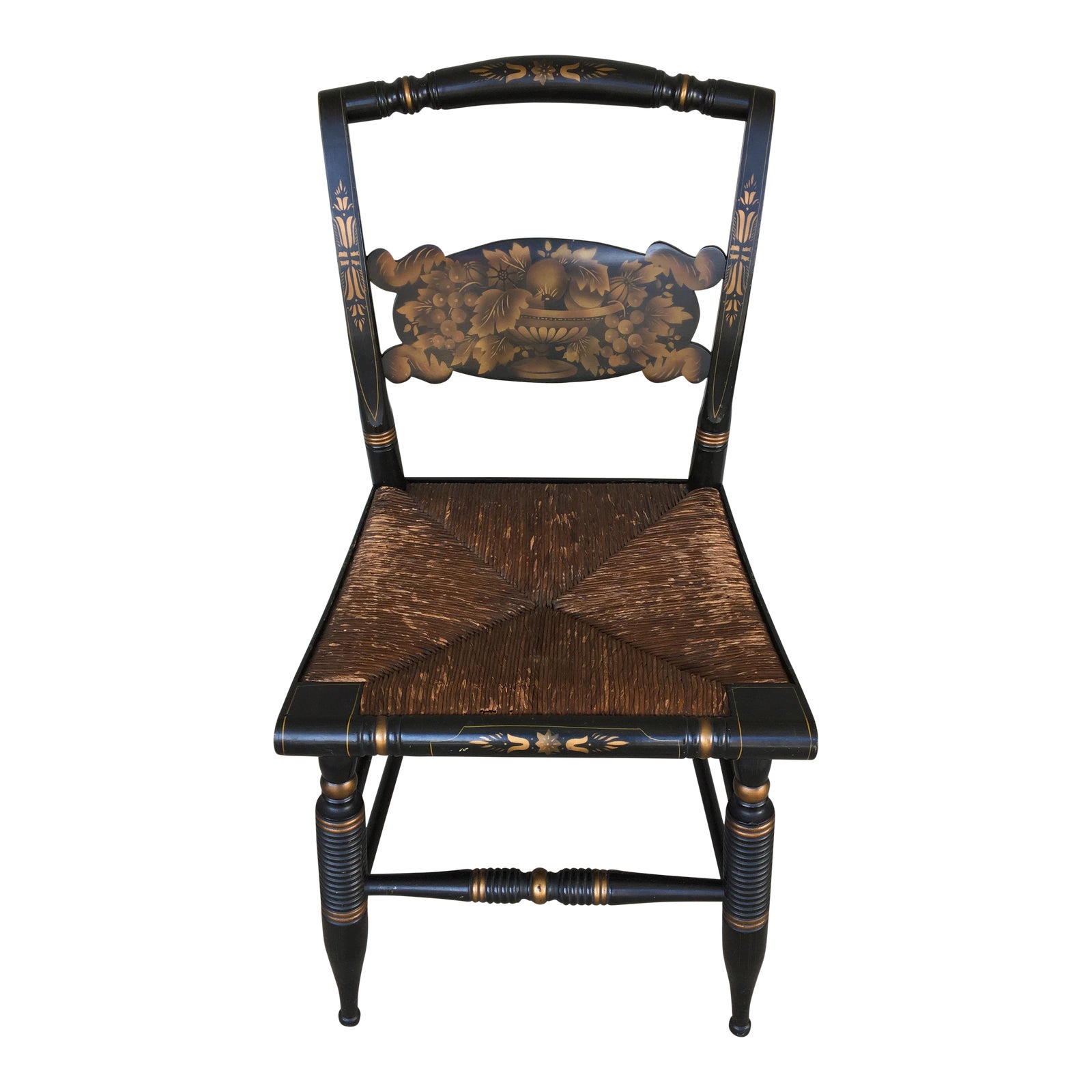 1940s L. Hitchcock Rush Bottom Bolster Turtle Back Side Chair Chairish