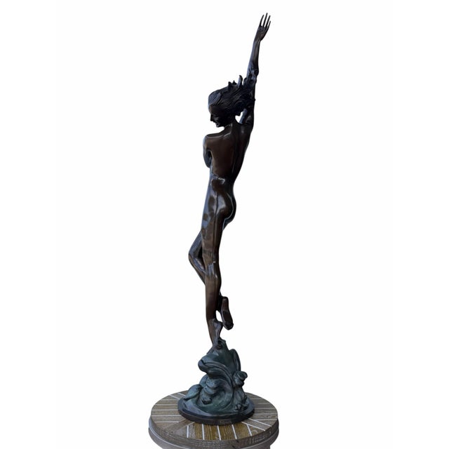 Art Deco Vintage Bronze "Crest of the Wave" Nude Female Sculpture After Harriet Frishmuth For Sale - Image 3 of 9