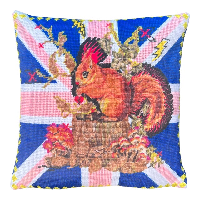 Velvet "Punk Squirrel" Feather Down Pillow, Custom, Shocking Pink Finish For Sale