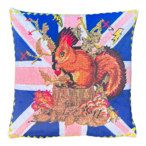 Velvet "Punk Squirrel" Feather Down Pillow, Custom, Shocking Pink Finish