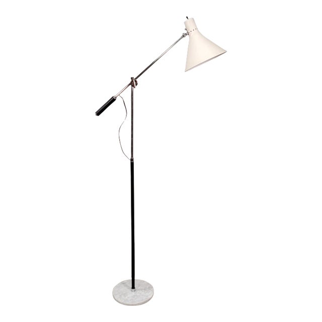 Angelo Lelii (Lelli) for Arredoluce Single-Arm White Adjustable Floor Lamp For Sale