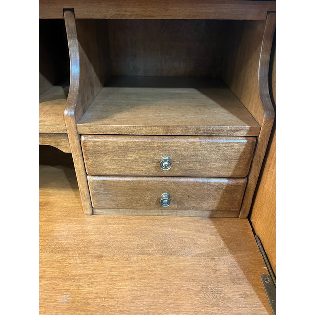 1970s Ethan Allen Solid Birch Drop Front Secretary Desk With Bookcase Hutch For Sale - Image 6 of 12