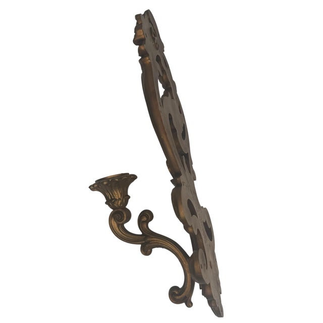 Gold 1971 Homco Hollywood Regency Gold Floral Wall Candle Sconce For Sale - Image 8 of 10