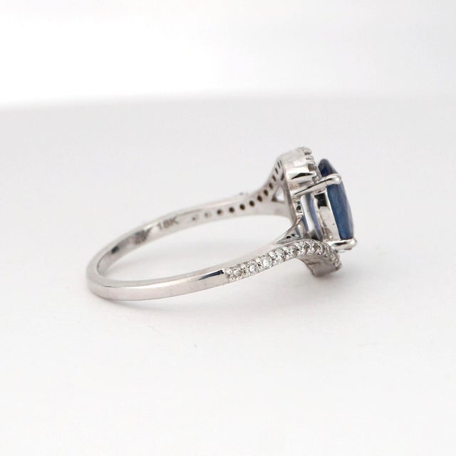 Oval-Cut Blue Sapphire & Diamond Ring in 14k White Gold For Sale - Image 4 of 12