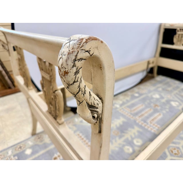 Antique French Painted Twin Bed With Carved Swan Heads & Lyre Motifs For Sale - Image 4 of 11