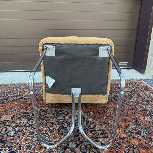 Chrome 1970s Modern Chrome Cantilevered Chair With Channeled Upholstery by Design Institute America For Sale - Image 8 of 17