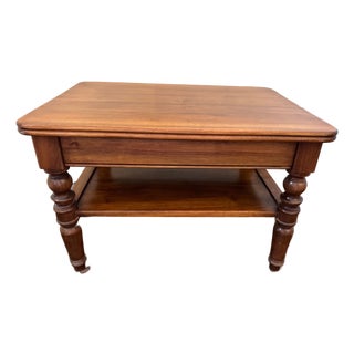 French Solid Walnut Side Table With Lower Shelf, 1990s For Sale