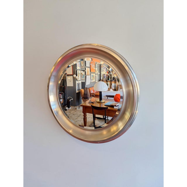 Large Round Mirror with Nickel-Plated Brass Frame, Italy, 1970s For Sale - Image 6 of 6