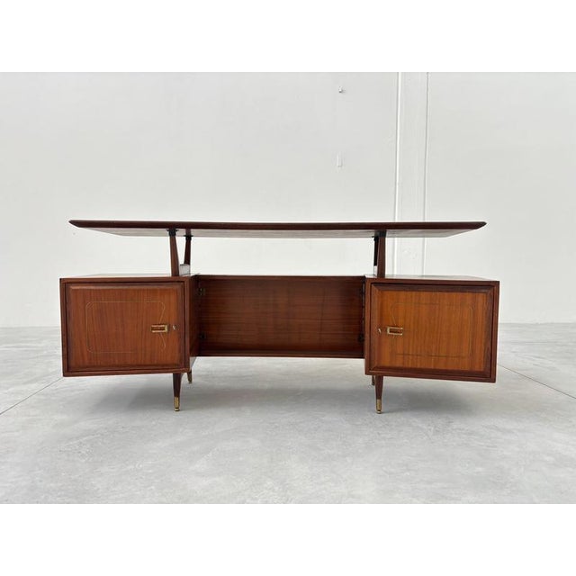 Mid-Century Italian Wood and Brass Desk from La Permanente Mobili Cantù, Italy, 1950 For Sale - Image 9 of 12