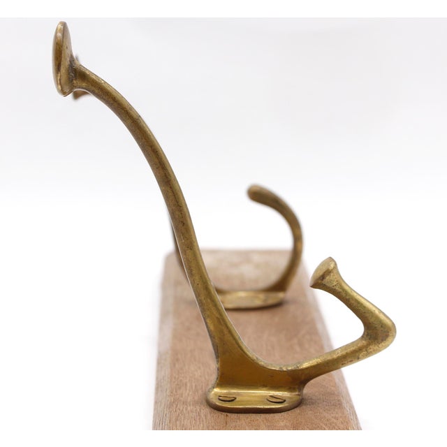 Wood European Vintage Brass Hook Rack on Wooden Plank For Sale - Image 7 of 10