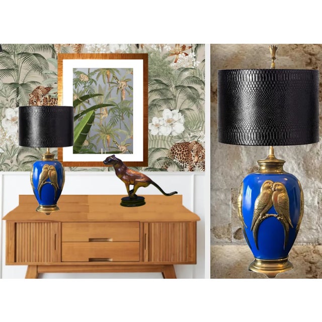 Vintage Brass Lamp: Love Birds Relief Design For Sale - Image 12 of 12