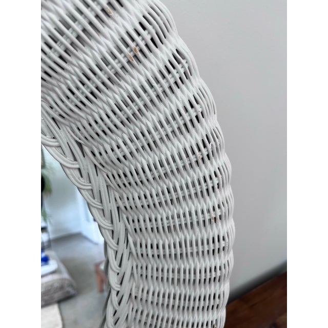 White Vintage Large Oval Woven Rattan Framed Mirror For Sale - Image 8 of 11