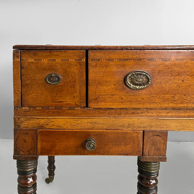 Italian Desk in Wood with Drawers and Brass Handles, Late 1800s For Sale - Image 5 of 18