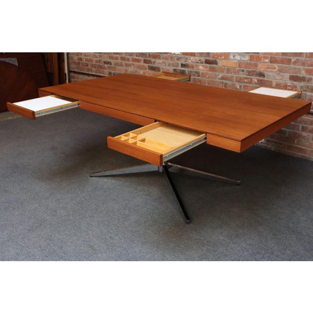 1980s Vintage Florence Knoll Teak and Chromed-Steel Partner's Desk / Executive Desk For Sale - Image 5 of 18
