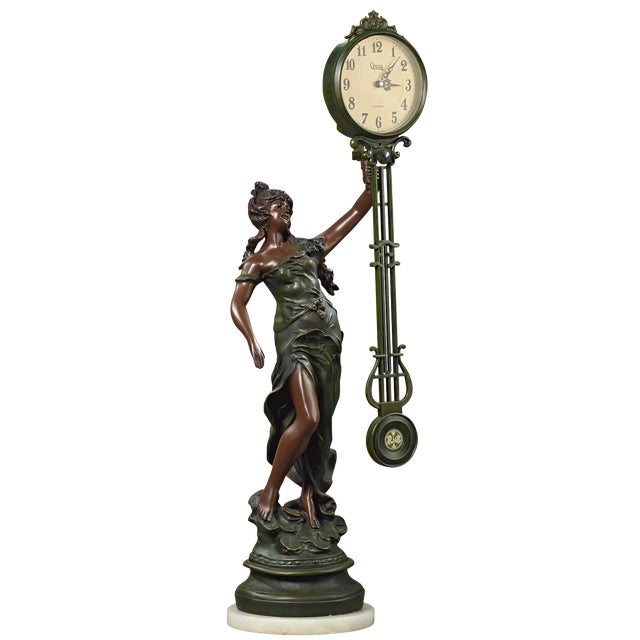 Early 20th Century Swinging Figural Clock Lady Liberty Sculpture