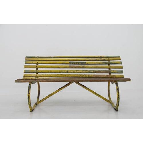 Vintage Industrial Wood and Iron Bench, Czech Republic, 1920s For Sale - Image 3 of 17