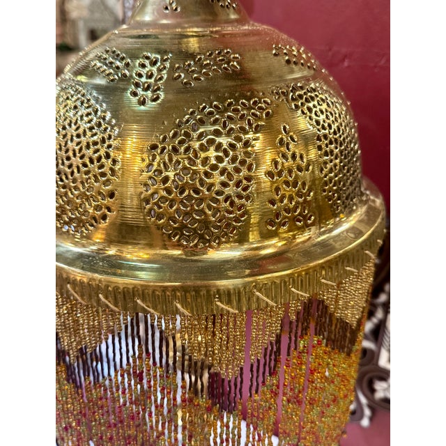 Vintage Brass Table Lamps With Glass Beads - a Pair For Sale - Image 10 of 14