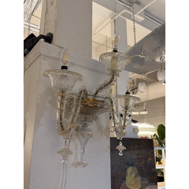Mid 20th Century Murano Style Glass + Brass Sconce For Sale - Image 4 of 12