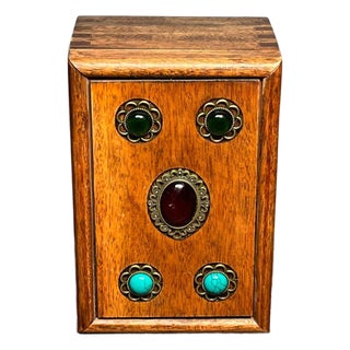 Vintage Rosewood & Gemstone Inlaid Treasure Box / Jewelry Organizer With Drawer For Sale