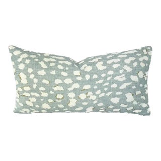 Jan Showers for Kravet Lynx Dot in Ciel Pillow Cover - Rectangle Lumbar - Light Blue With Cream Animal Spot Linen Print Cushion Case For Sale