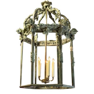 French Bronze Lantern With Tarnished Verde Patina For Sale