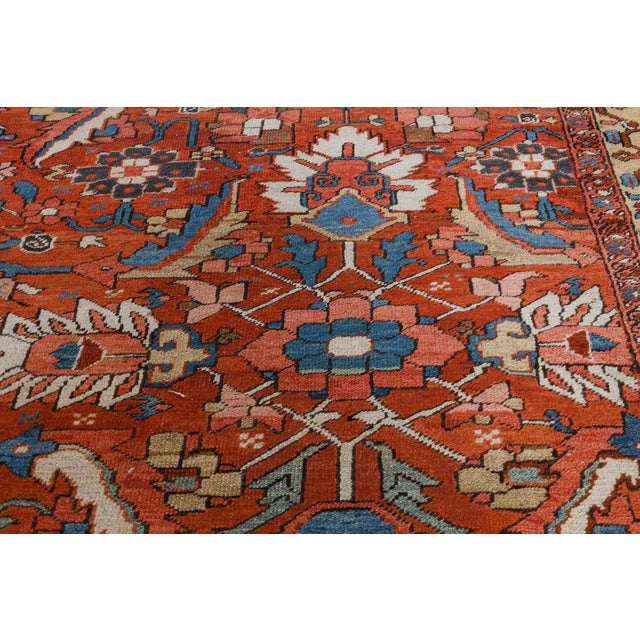 1920s Persian Heriz Rug in Blue, Pink, Red, White, and Yellow For Sale - Image 10 of 13