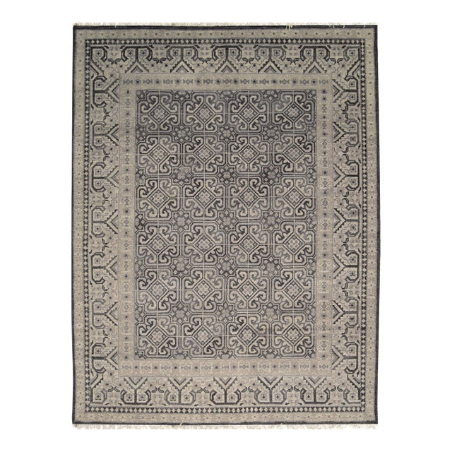 10x14 Rhea Elena Purple Traditional Geometric Hand Knotted Wool Carpet Rug For Sale