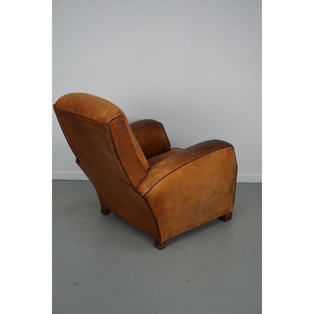 Vintage French Cognac-Colored Leather Club Chair, 1950s For Sale - Image 9 of 18