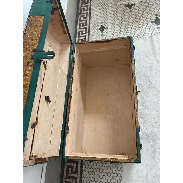Large Antique Victorian Oak Banded Dome Top Steamer Trunk Chest, Maier For Sale - Image 15 of 16