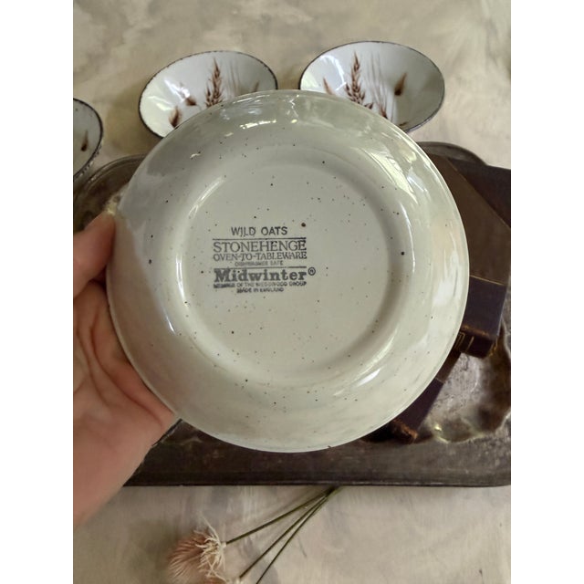 Wedgwood 1970s Set of Five (5) Midwinter Stonehenge Wild Oats Bowls, Made in England, Wedgwood Group Stoneware For Sale - Image 4 of 12