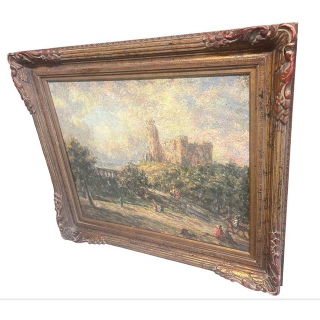 Traditional An Antique Oil Painting Luminous Citadel: A Classic European Landscape For Sale - Image 3 of 12