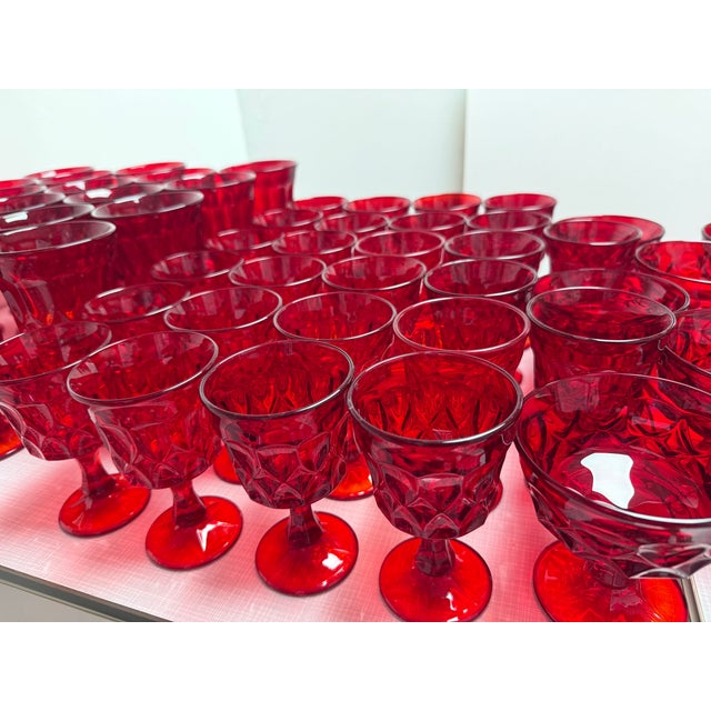 Ruby Red 1950s Golden Peaks Geometric Diamond Patterned Glassware by Anchor Hocking - 44pcs For Sale - Image 8 of 13